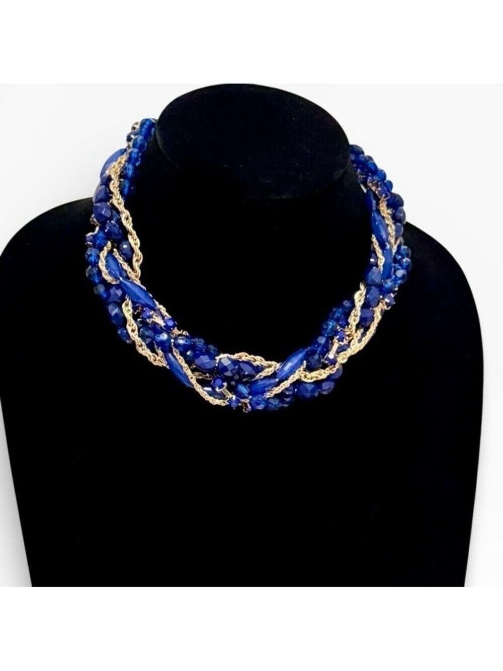LOFT Blue Gold Beaded Collar Necklace NWT